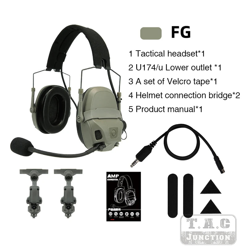 Tactical AMP Headset With Noise Reduction PTT Shooting Earmuff HS