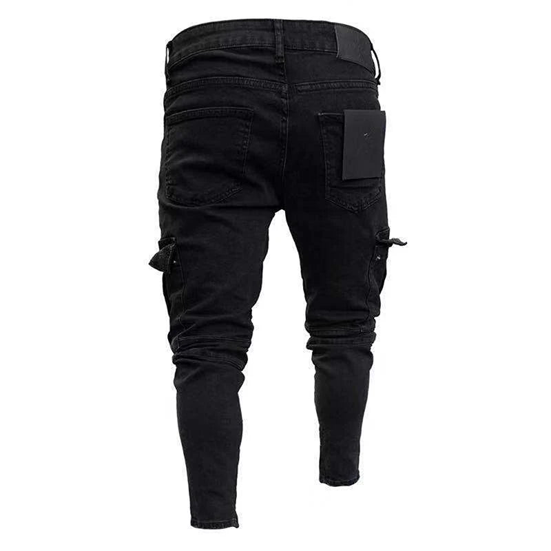 NONECN Mens Cargo Jeans Straight Fit With Multiple Pockets