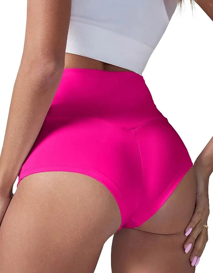 Fisoew Women's High Waist Yoga Shorts With Pockets Booty Lifting