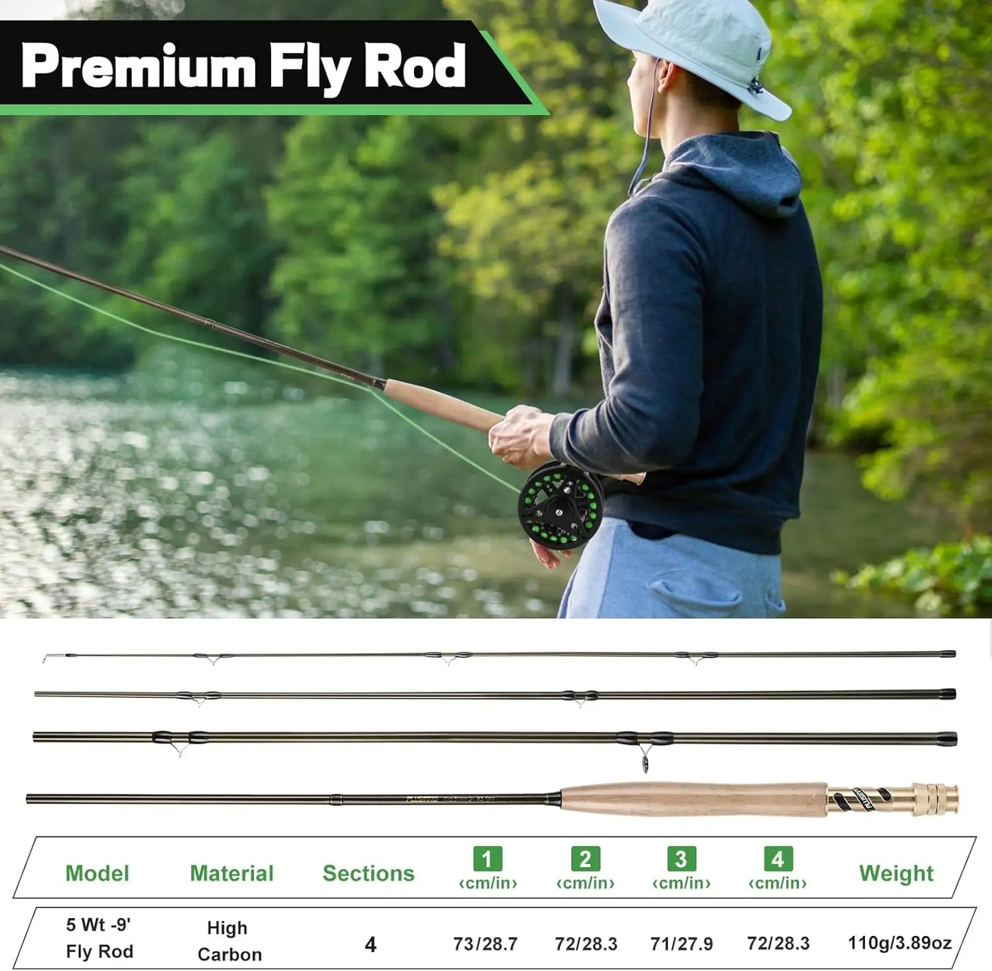 Graphite Fly Fishing Rod And Reel Combo Starter Kit