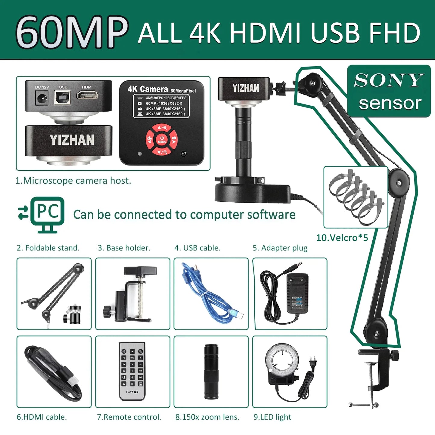 YIZHAN Soldering Microscope With 4K HDMI USB Camera 150x Magnification