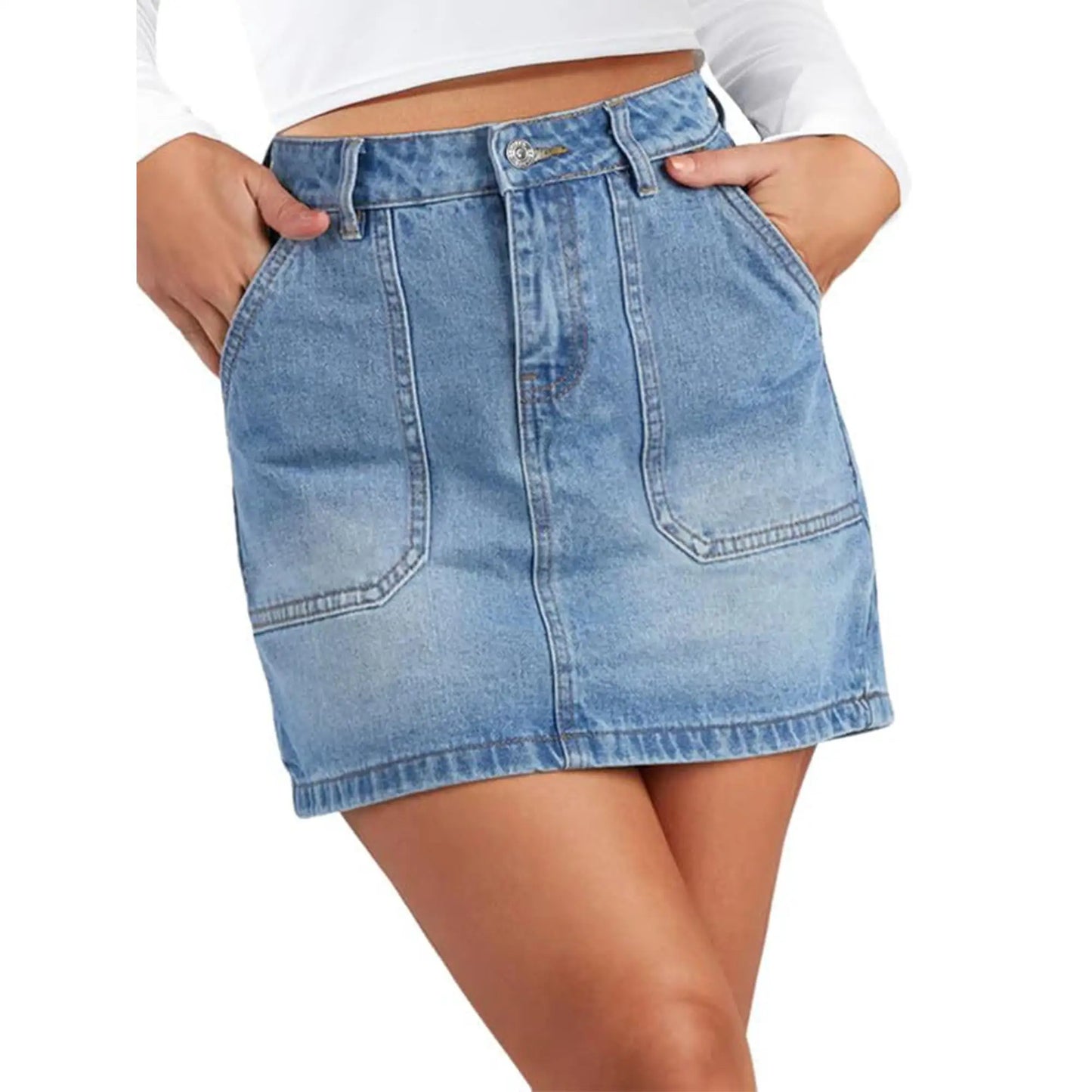 Denim Cargo Skirt For Women With Pockets High Waist Slim Fit