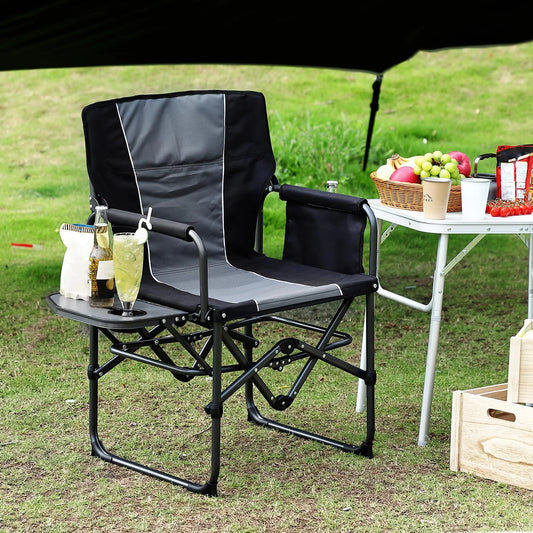 HiMISS Oversized Folding Director Chair With Side Table Pockets