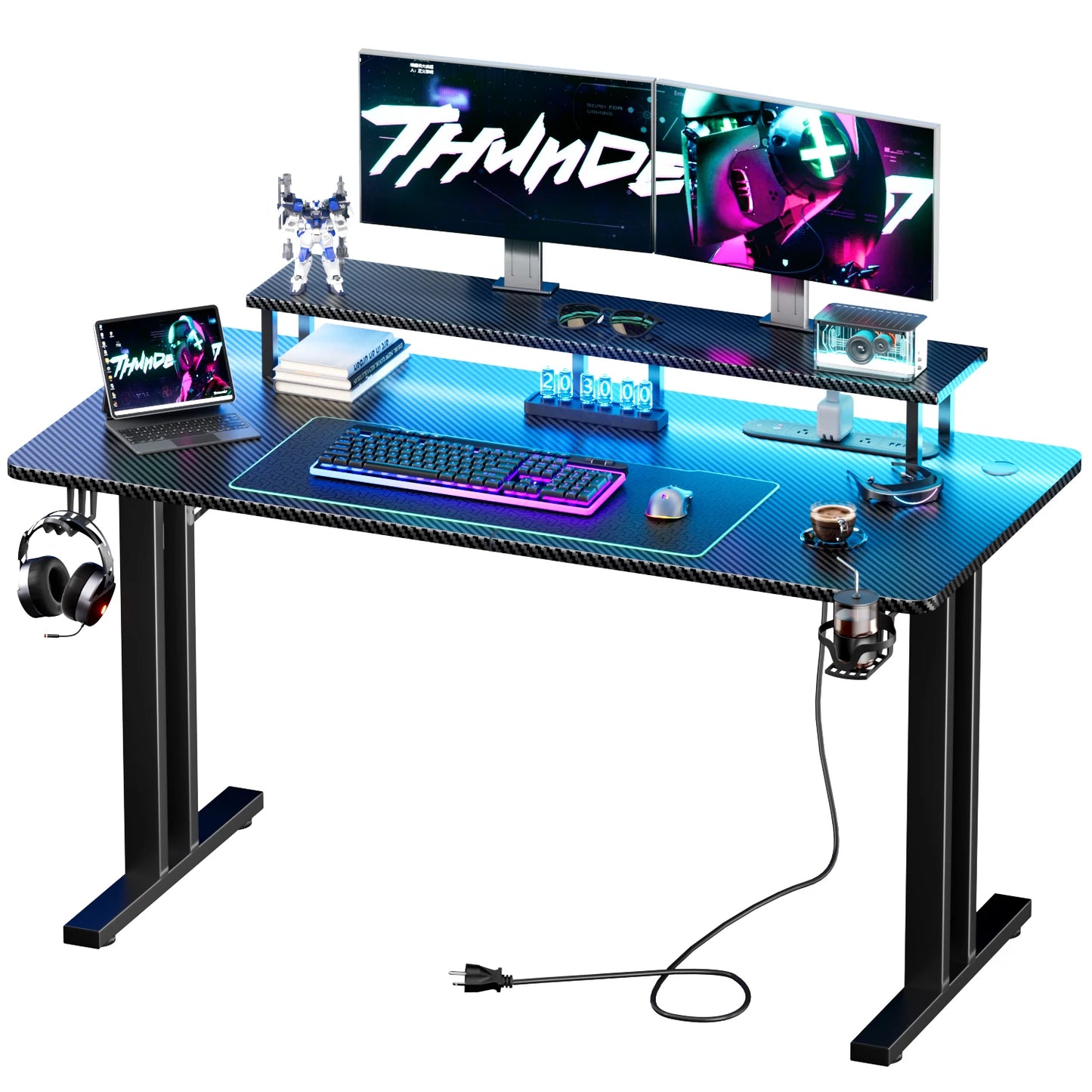 FRODROVIA Gaming Desk With LED Lights And Built In Outlet