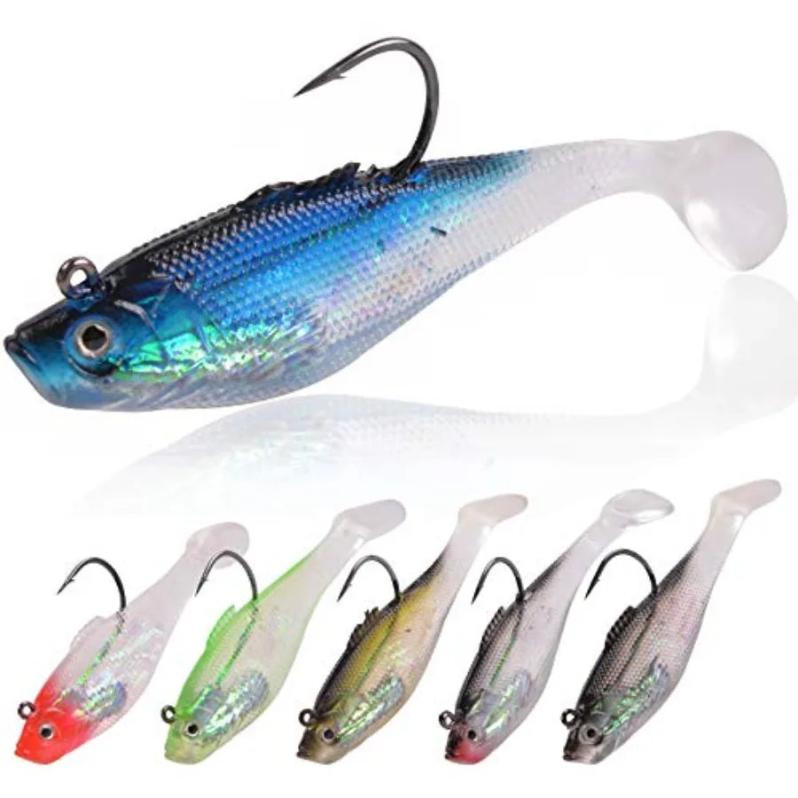 Pre Rigged Jig Head Soft Lures Paddle Tail Swimbaits Bass