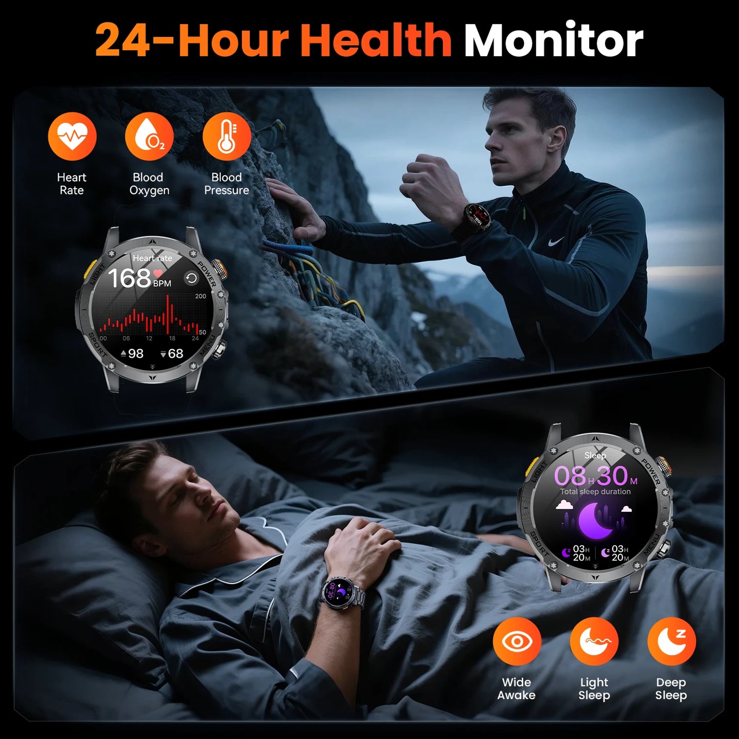 Military Smartwatch For Men With Bluetooth Call Health Monitor Waterproof