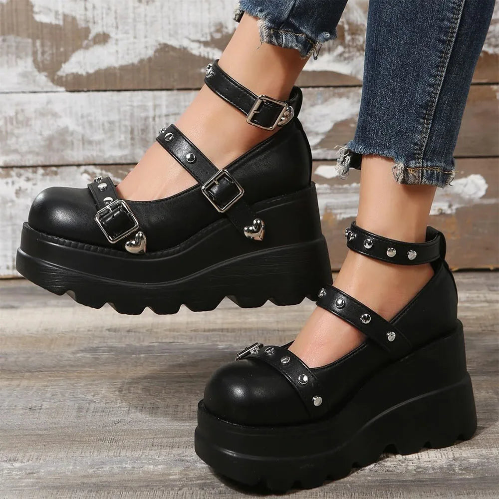DoraTasia Retro Mary Jane Pumps Buckle Strap Lolita Nightclub Women