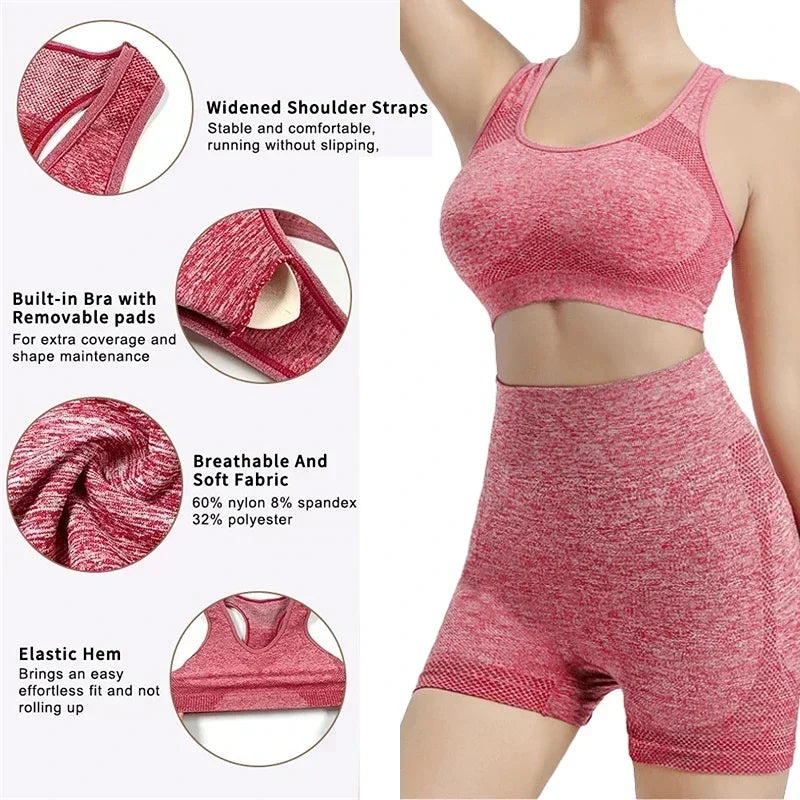 Women Yoga Set Seamless Bra And Shorts Fitness Workout Outfit