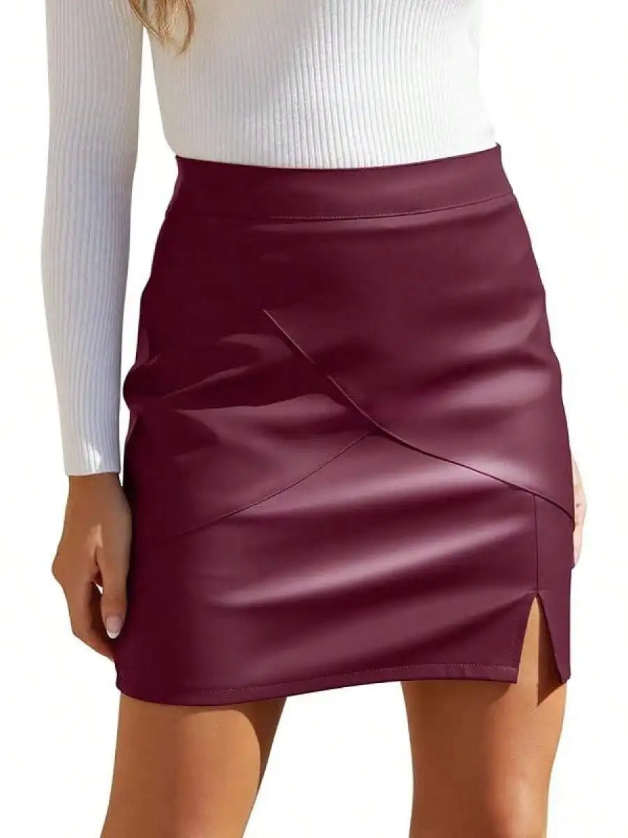 Women Faux Leather High Waisted Bodycon Pencil Skirt With Zipper