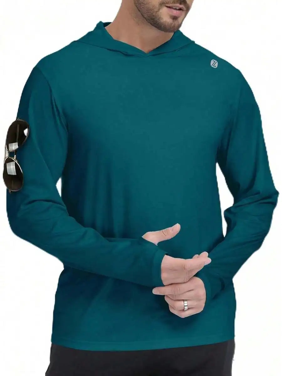 Men's Hooded Rash Guard UPF 50+ Long Sleeve Shirt Athletic