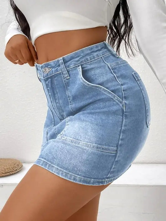 Denim Cargo Skirt For Women With Pockets High Waist Slim Fit