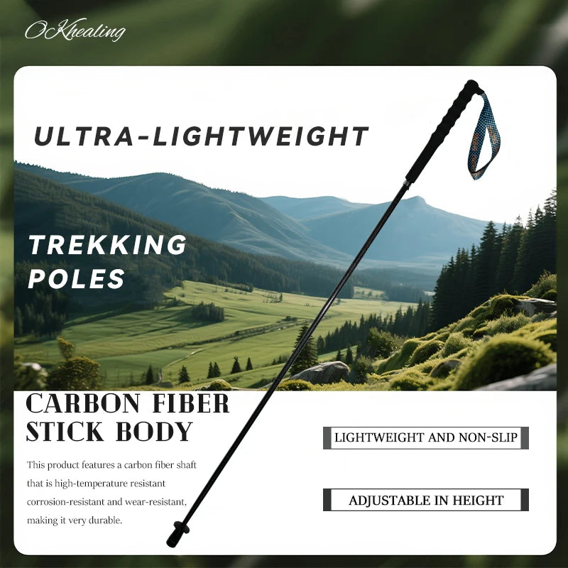 OKHEALINGCN Carbon Fiber Collapsible Trekking Poles for Hiking