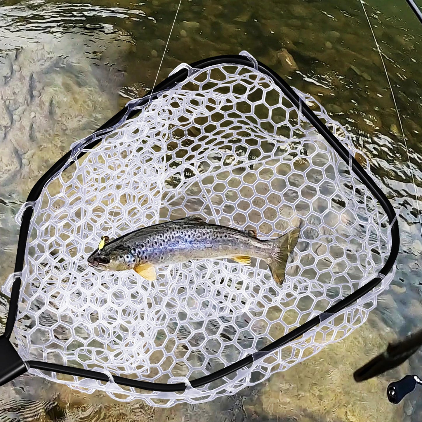 Hipicute Foldable Trout Landing Net With Rubber Mesh Handle