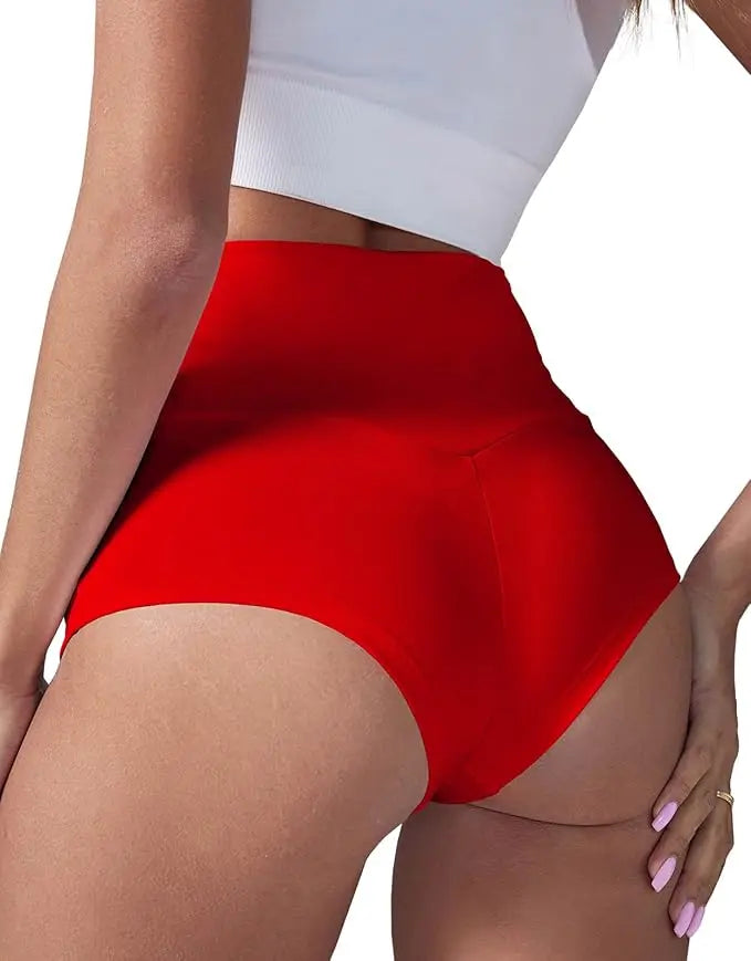 Fisoew Women's High Waist Yoga Shorts With Pockets Booty Lifting