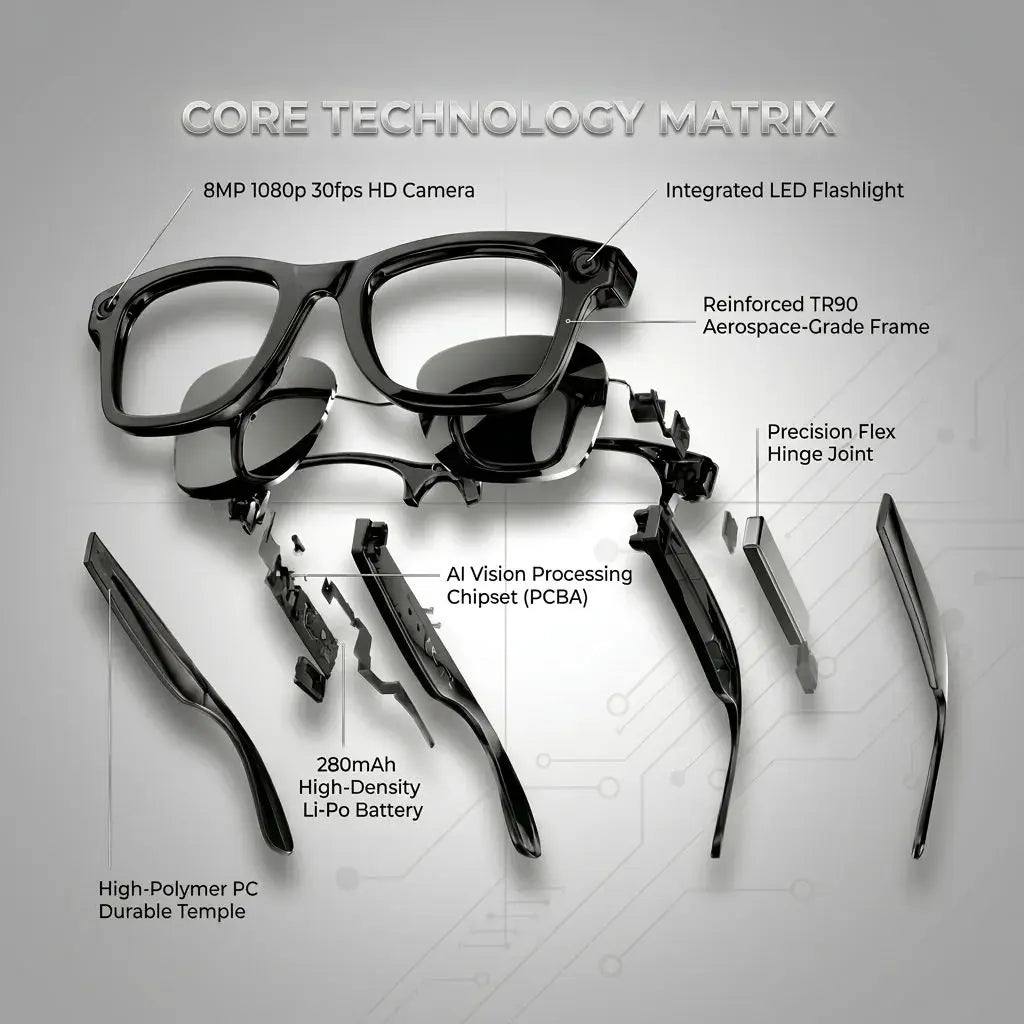 Smart Glasses With Dual Lenses 8MP 1080p Video AI Translation