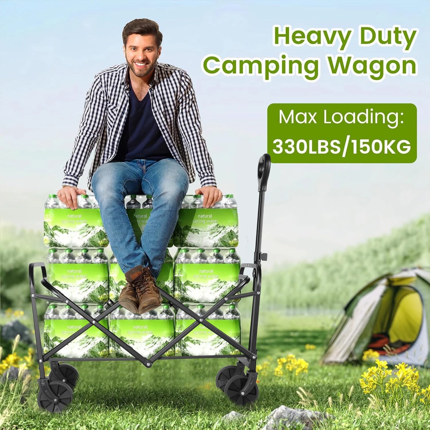 Heavy Duty Folding Wagon Cart With All Terrain Wheels