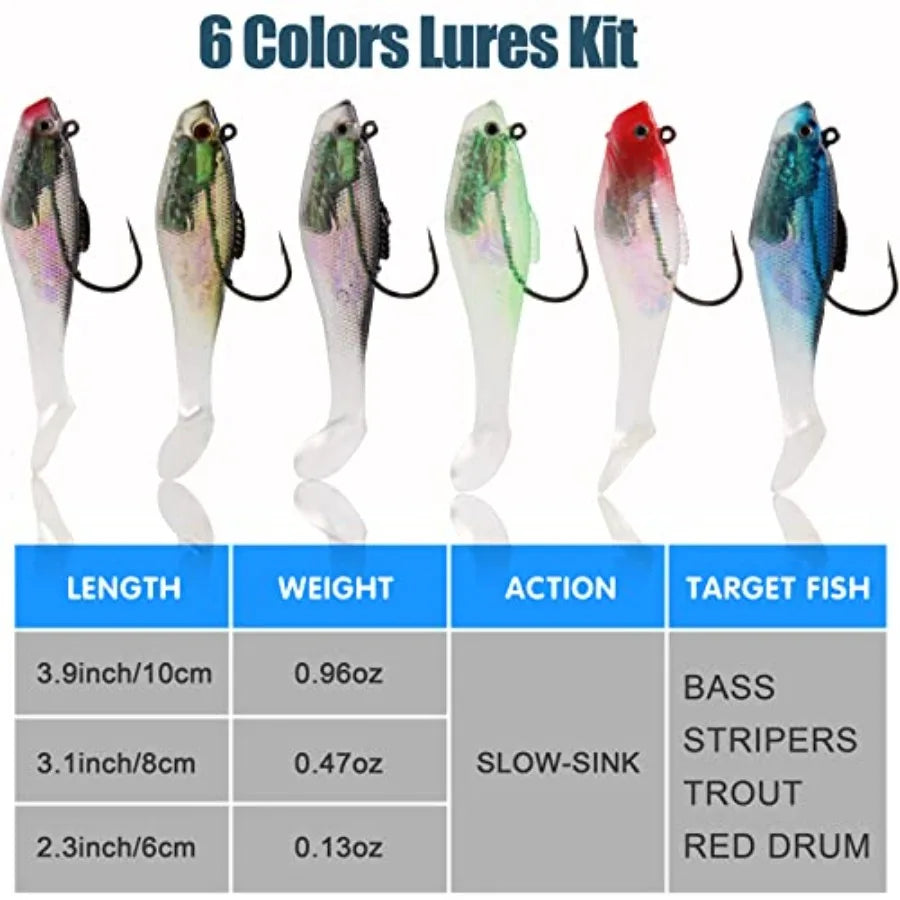 Pre Rigged Jig Head Soft Lures Paddle Tail Swimbaits Bass