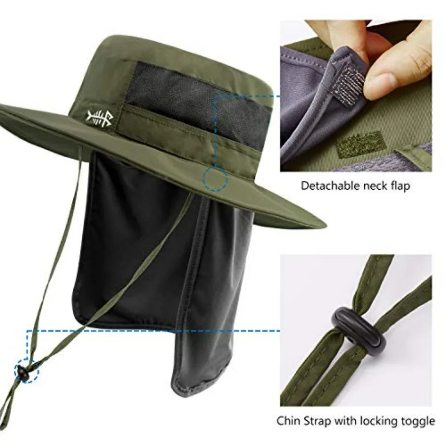 UPF 50 Plus Fishing Hat Water Resistant Detachable Neck Flap