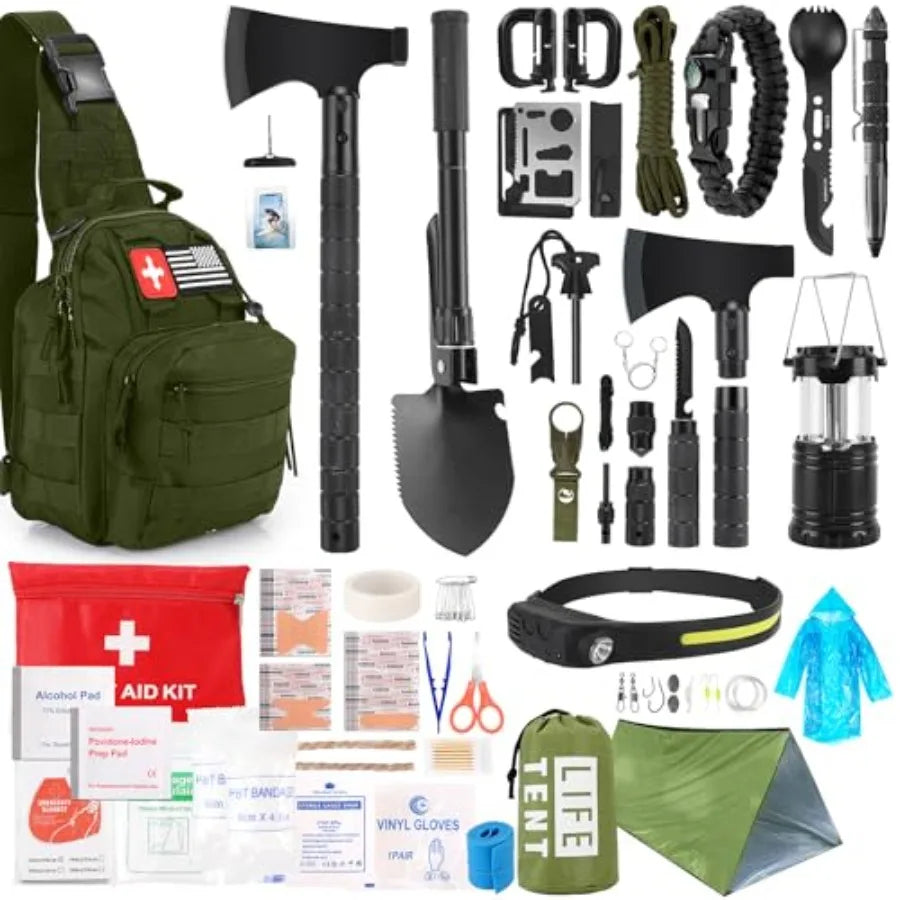 268 Pcs Survival Kit Emergency Gear With First Aid Kit Crossbody Bag