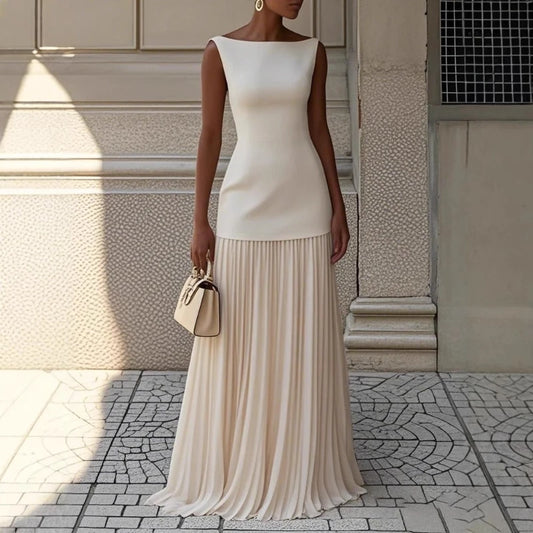 Elegant Dress Two-Piece Set With Pleated Vest Overskirt For Women