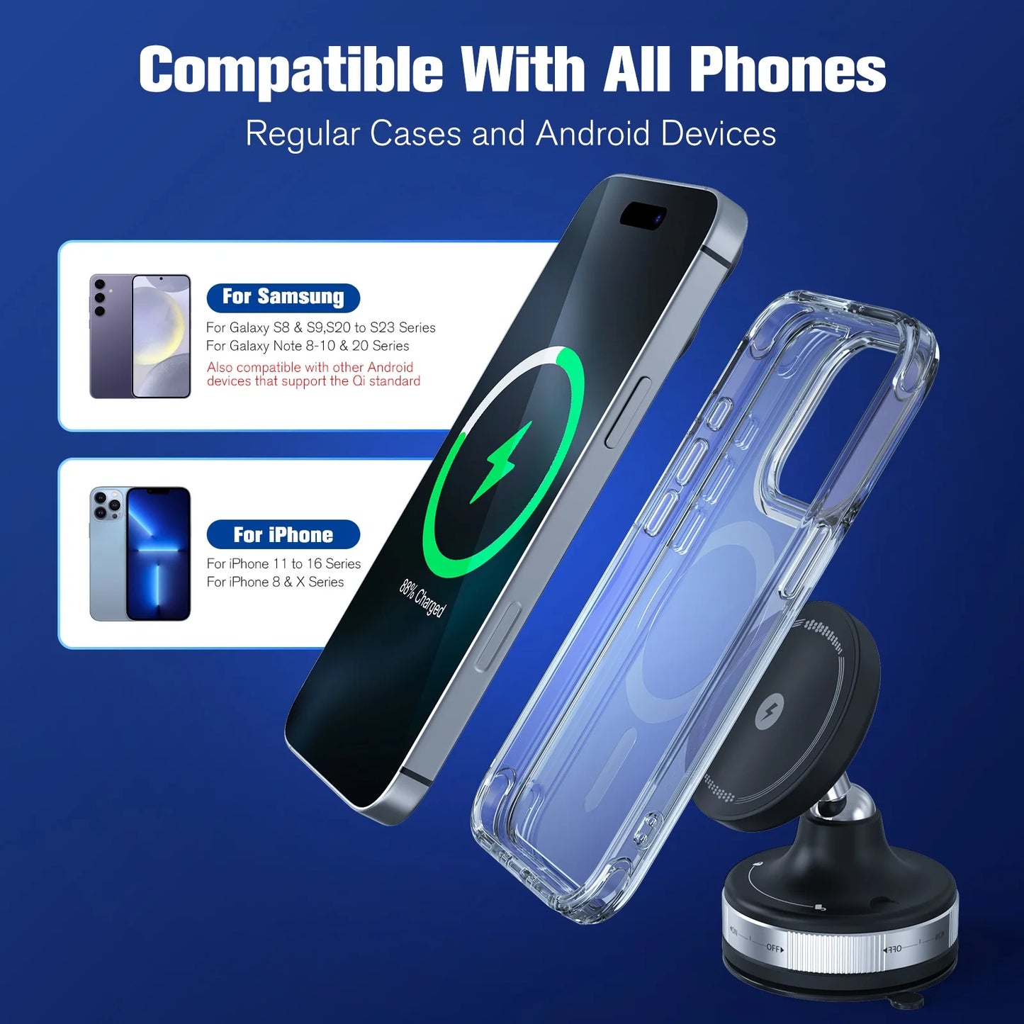 15W Strong Magnetic Car Wireless Charger With 360 Degree Phone Holder