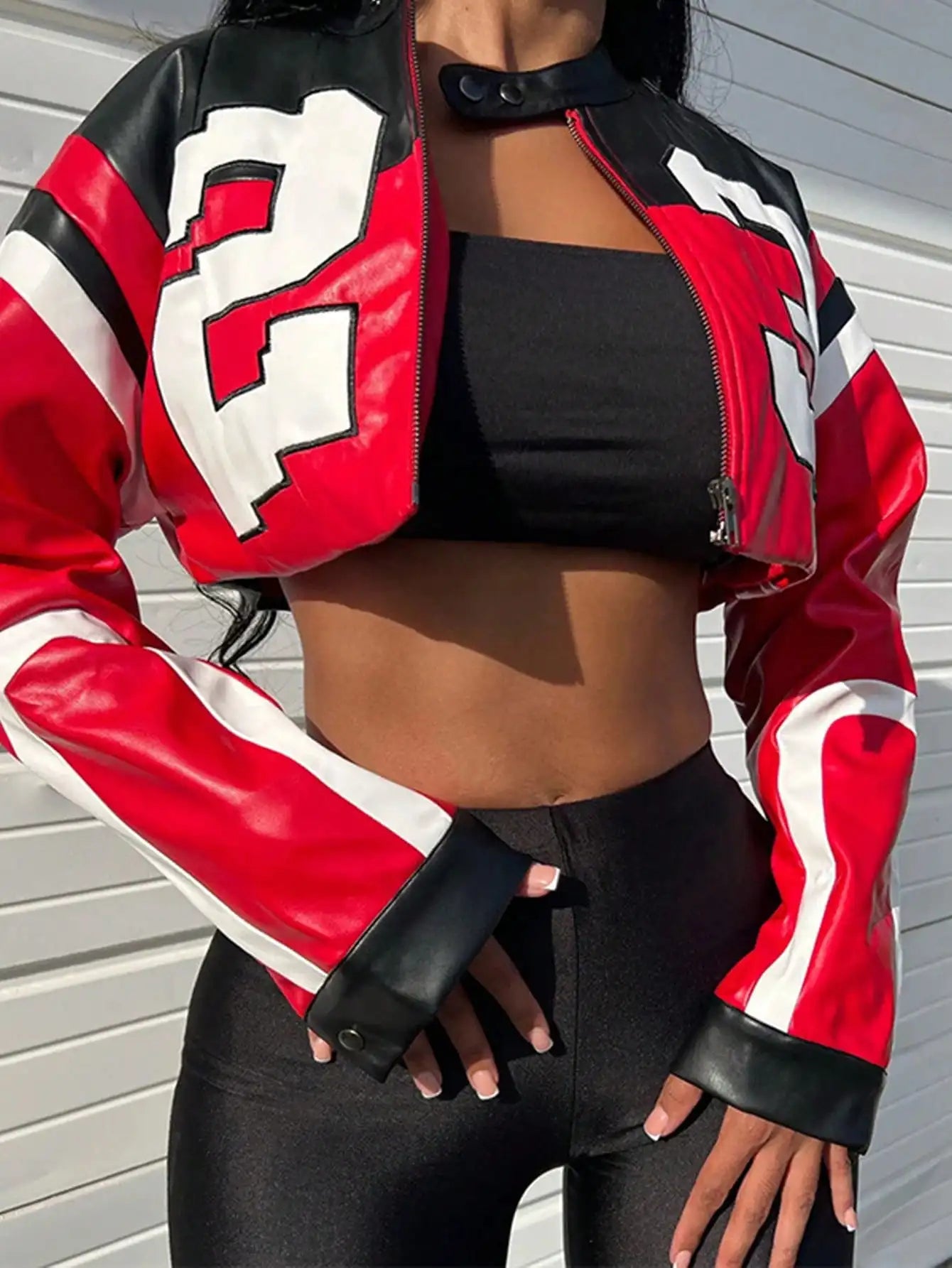 Womens Faux Leather Moto Jacket Zipper Bomber Style Streetwear