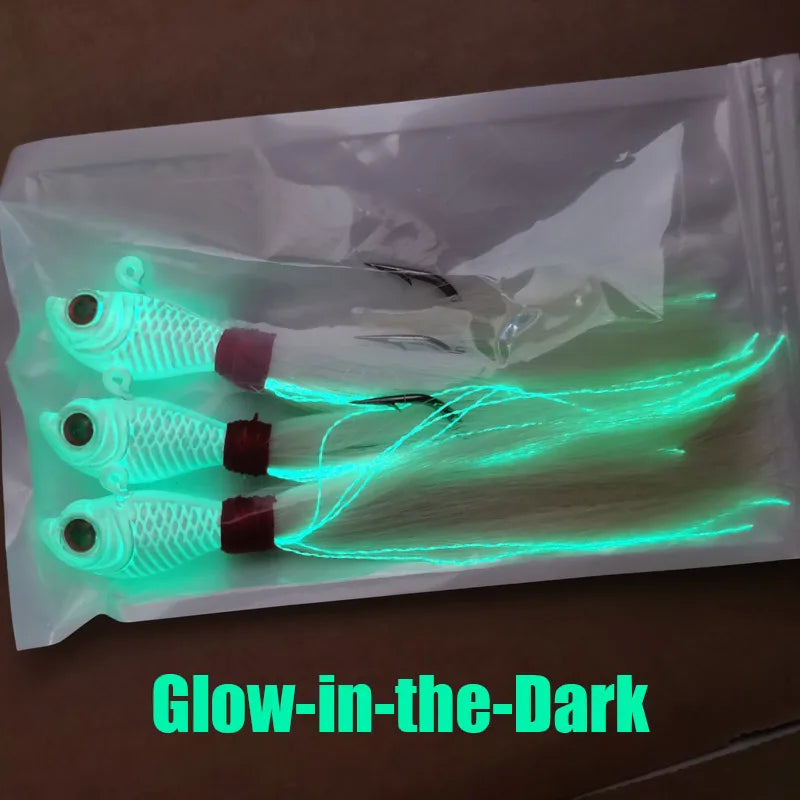 Three Piece Bucktail Jig Heads Lures For Saltwater Freshwater Fishing