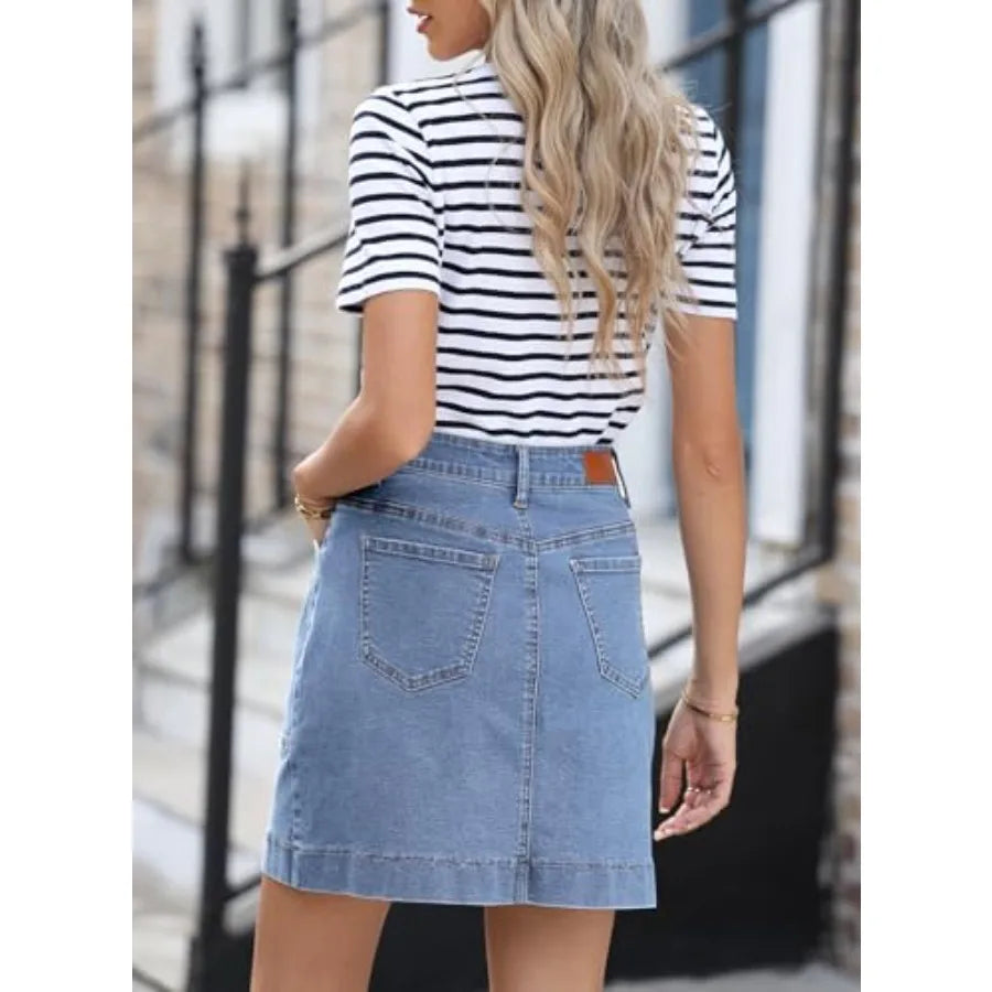 Sidefeel Women's Jean Skirt High Waisted Stretch Denim With Pockets