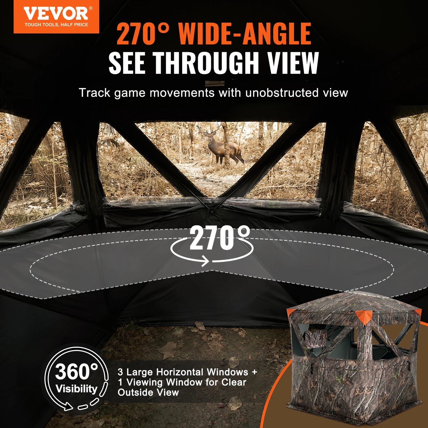 SucceBuy 270 Degree See Through Ground Hunting Blind For 2-3 People