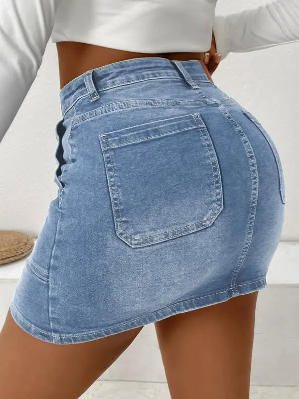 Denim Cargo Skirt For Women With Pockets High Waist Slim Fit