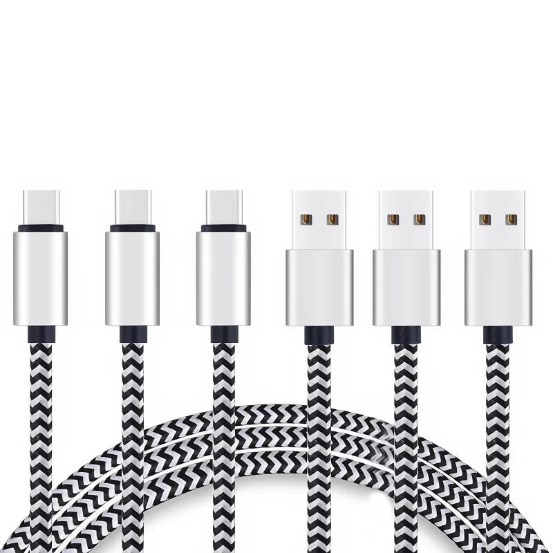 USB Type C Cable 3 Pack Nylon Braided USB 2.0 to USB A for Android