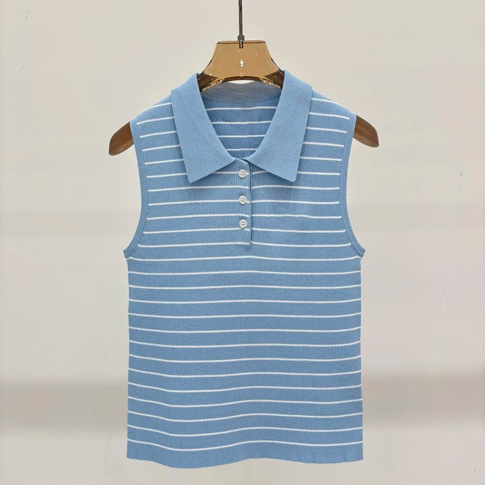 Women Sleeveless Striped Cotton Blouse For Casual Wear