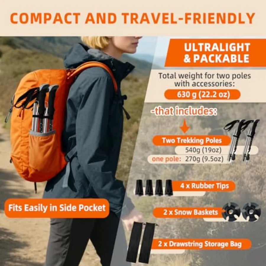 Collapsible Trekking Poles for Hiking Aluminum Adjustable Walking Sticks