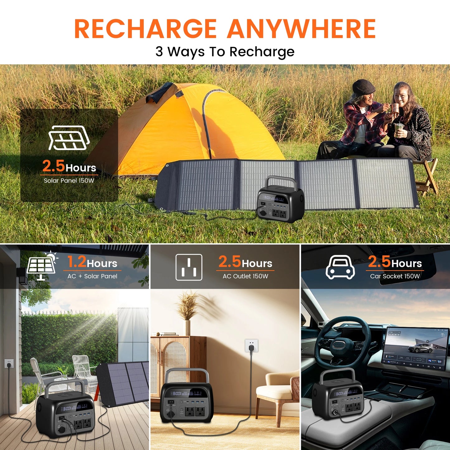 CTOLITY 500W Camping Power Station 345.6Wh LiFePo4 Portable Solar Generator