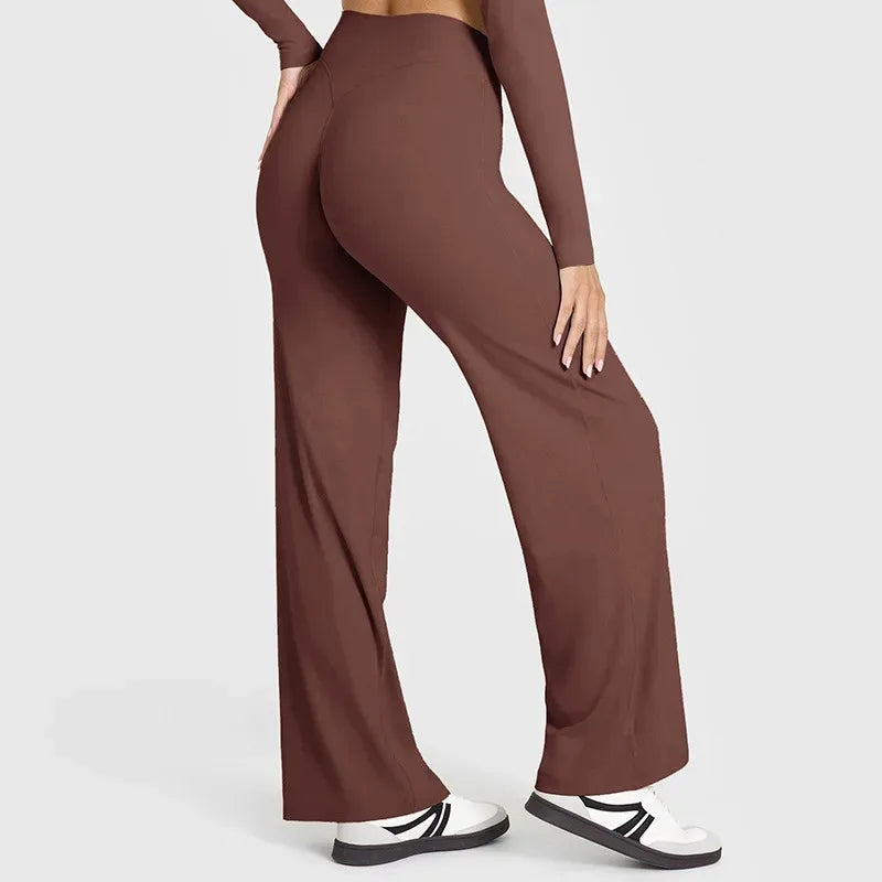 Women's Mid Waist Soft Butter Fabric Straight Leg Sport Trousers