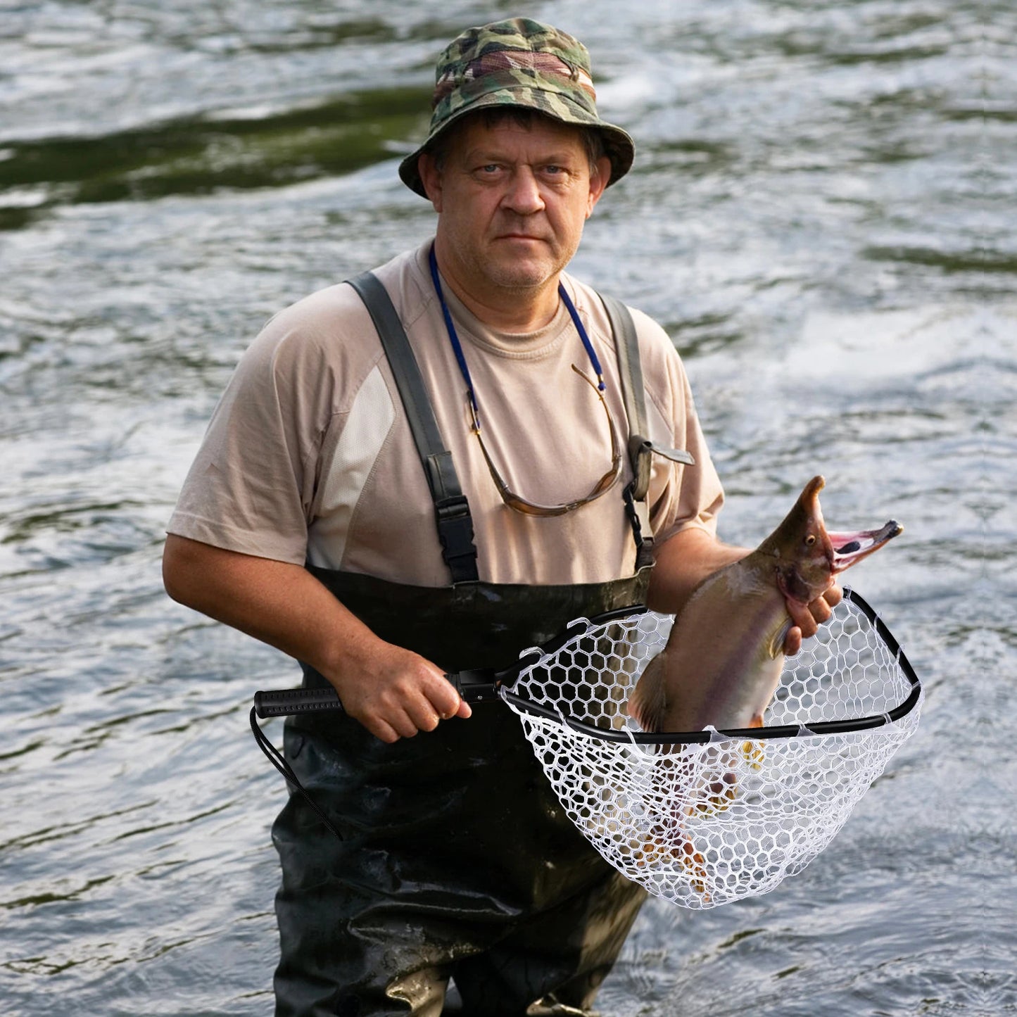 Hipicute Foldable Trout Landing Net With Rubber Mesh Handle