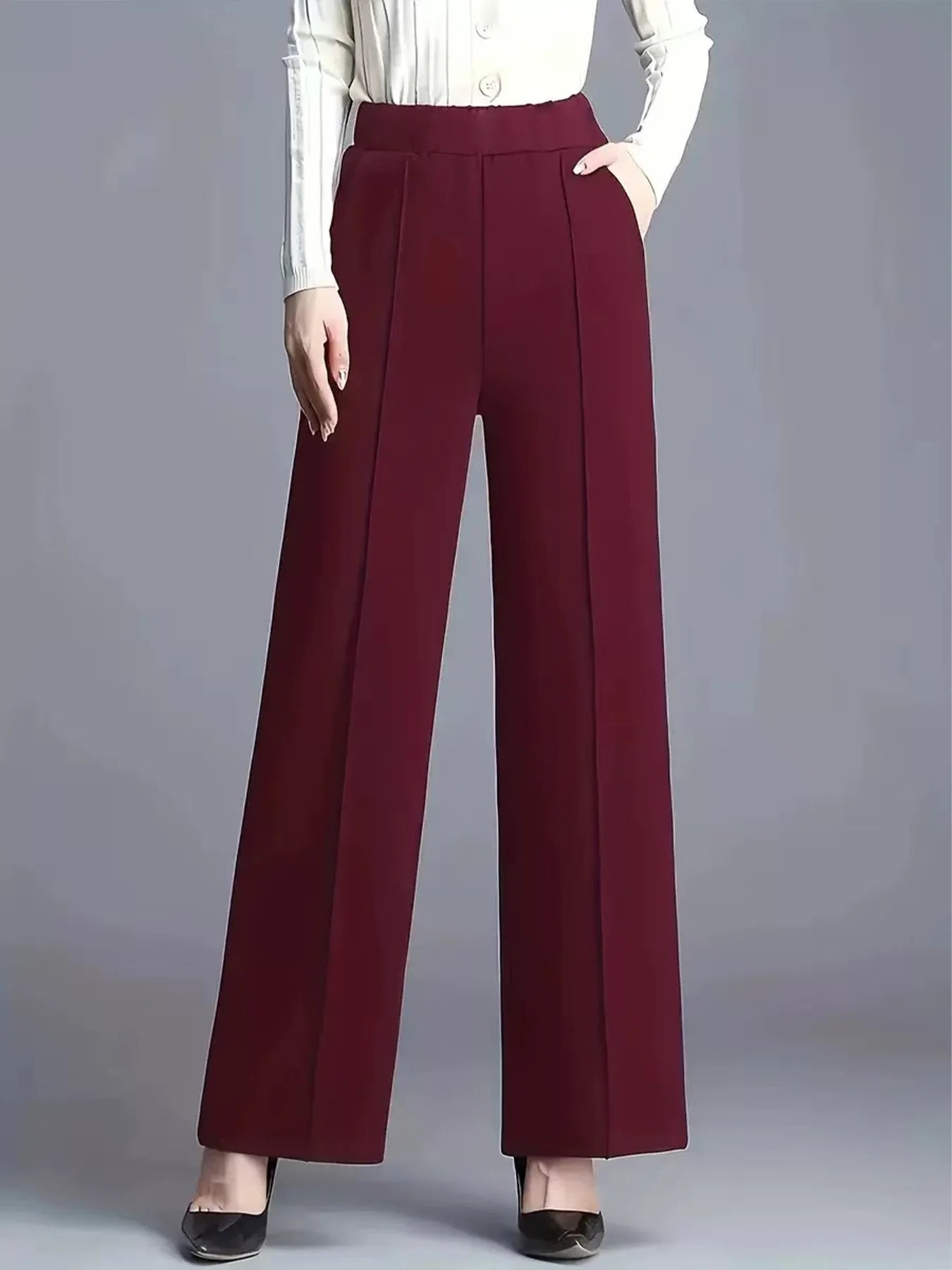 Four Season Wide Leg High Waist Elastic Pocket Casual Pants