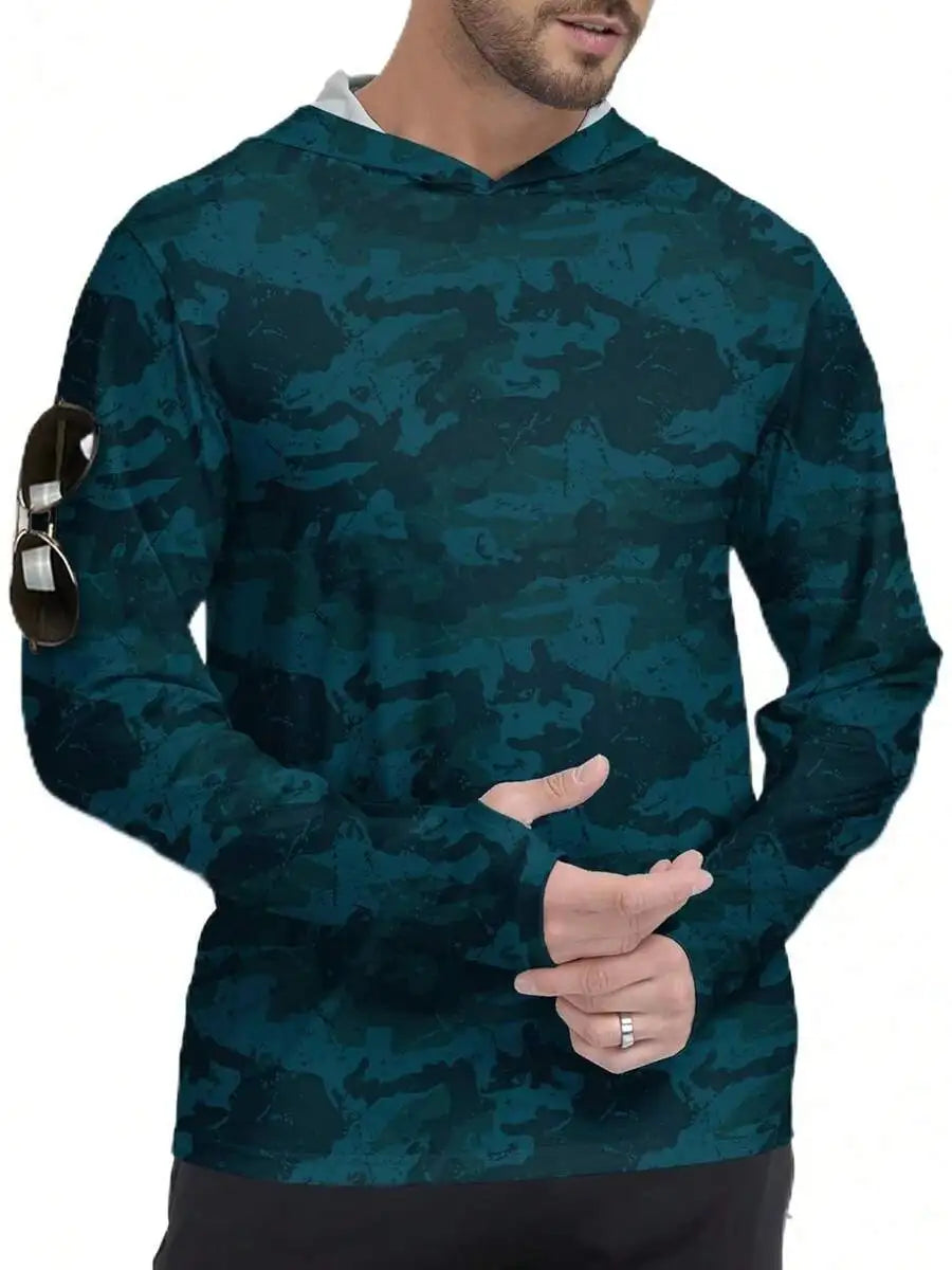 Men's Hooded Rash Guard UPF 50+ Long Sleeve Shirt Athletic