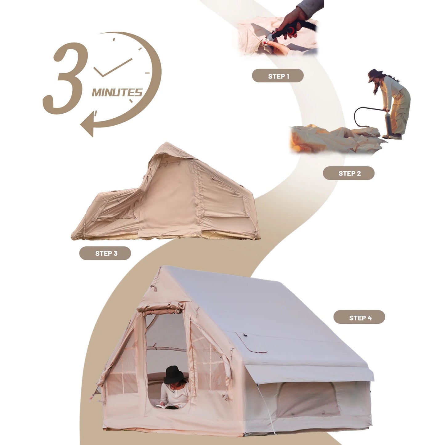 Pakicetus Inflatable Camping Tent For Large Groups Quick Setup