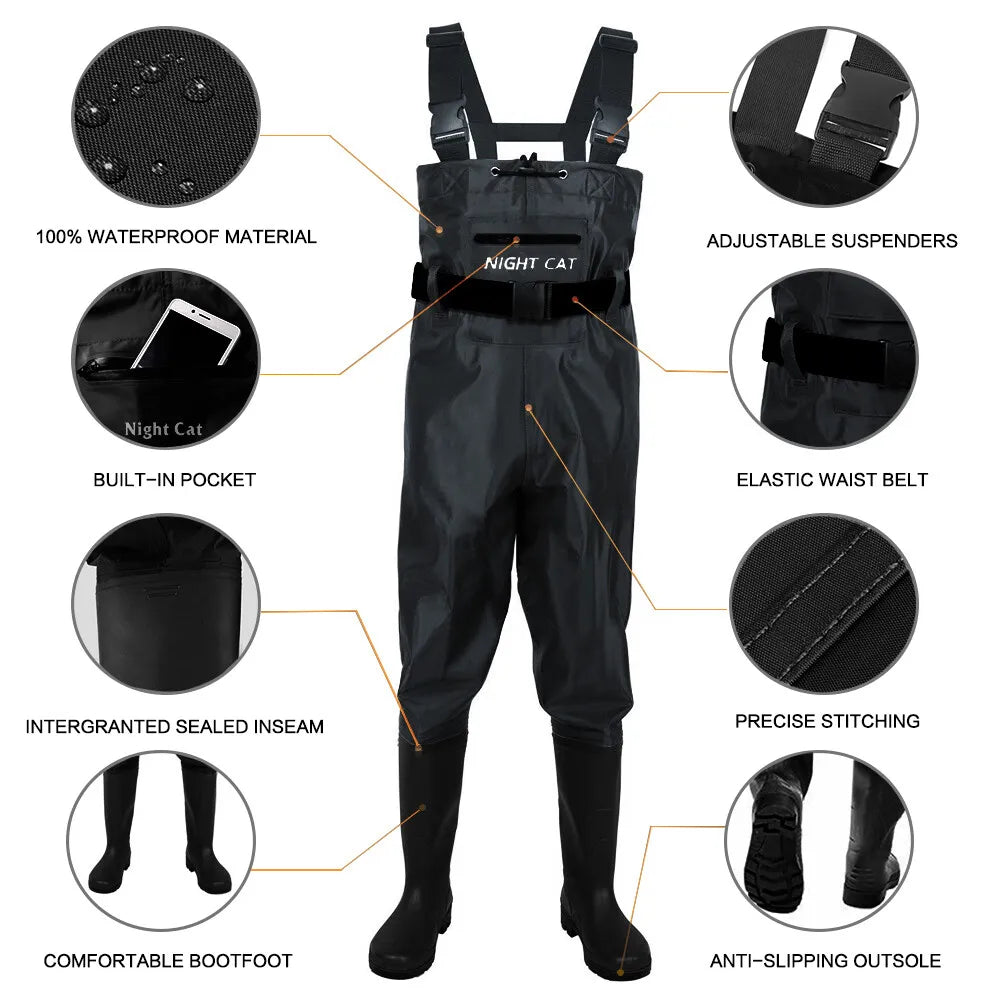 Nylon PVC Waterproof Chest Waders With Boots For Fishing