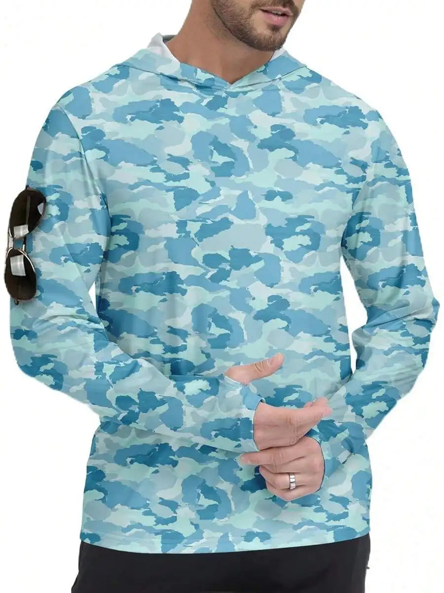 Men's Hooded Rash Guard UPF 50+ Long Sleeve Shirt Athletic