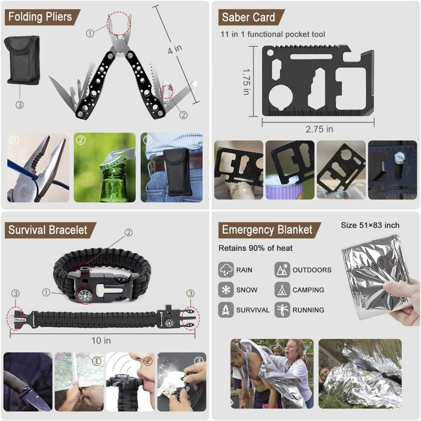 Emergency Survival Kit 238 Pcs With Molle Pouch And Emergency Tent