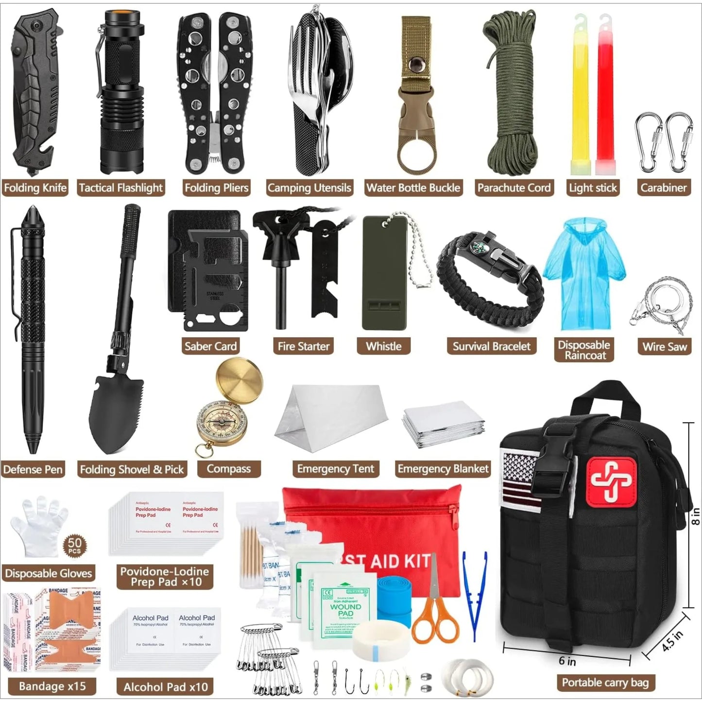 Emergency Survival Kit 238 Pcs With Molle Pouch And Emergency Tent