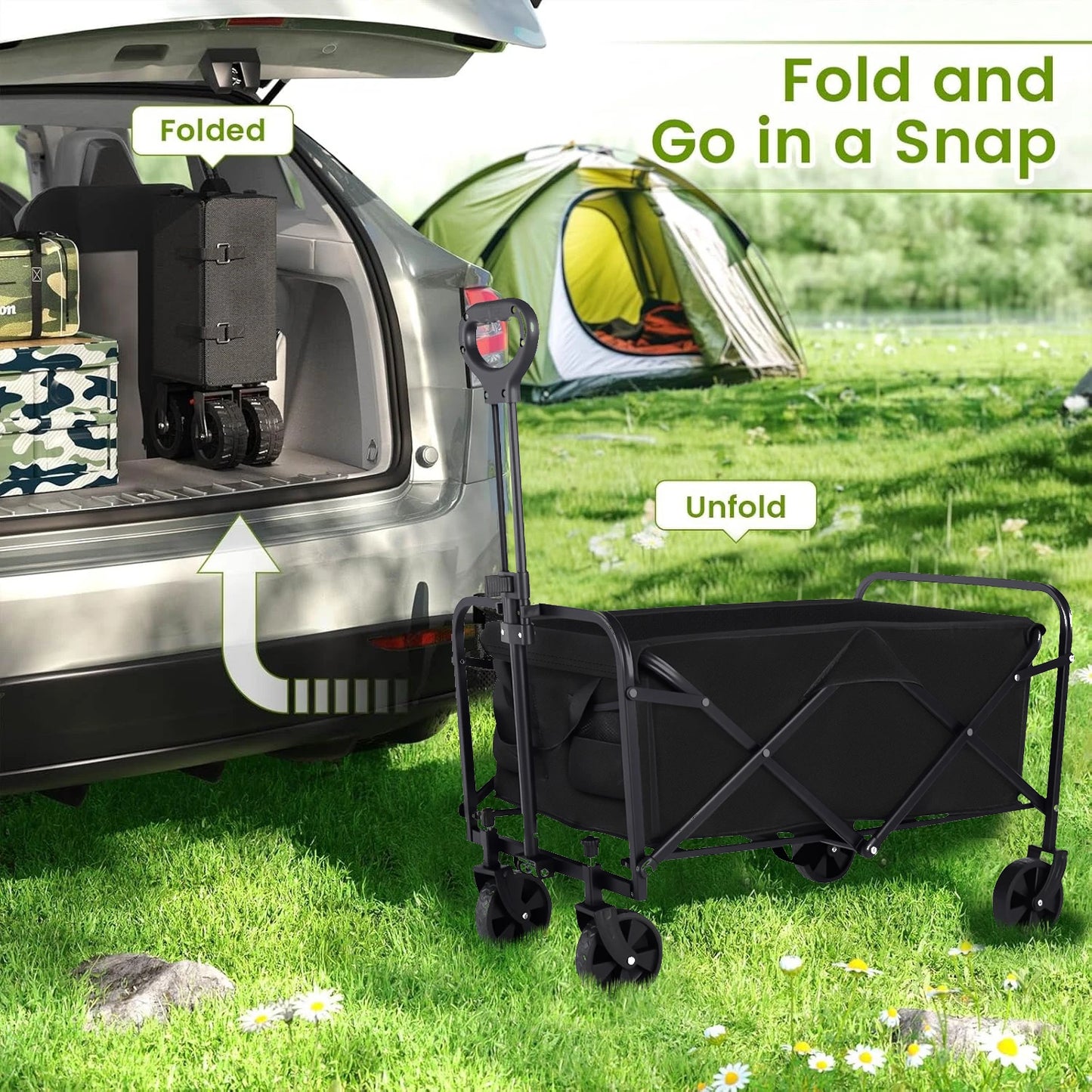 Heavy Duty Folding Wagon Cart With All Terrain Wheels