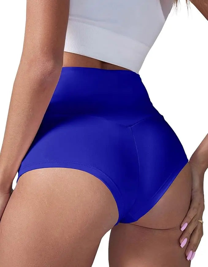 Fisoew Women's High Waist Yoga Shorts With Pockets Booty Lifting