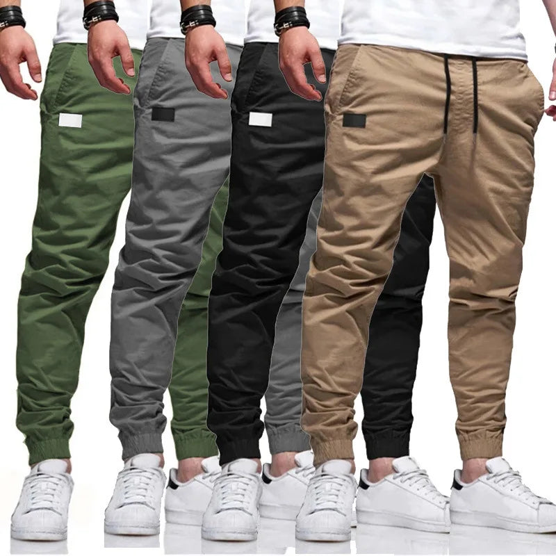 Mens Casual Jogger Pants Herringbone Cargo Style With Pockets