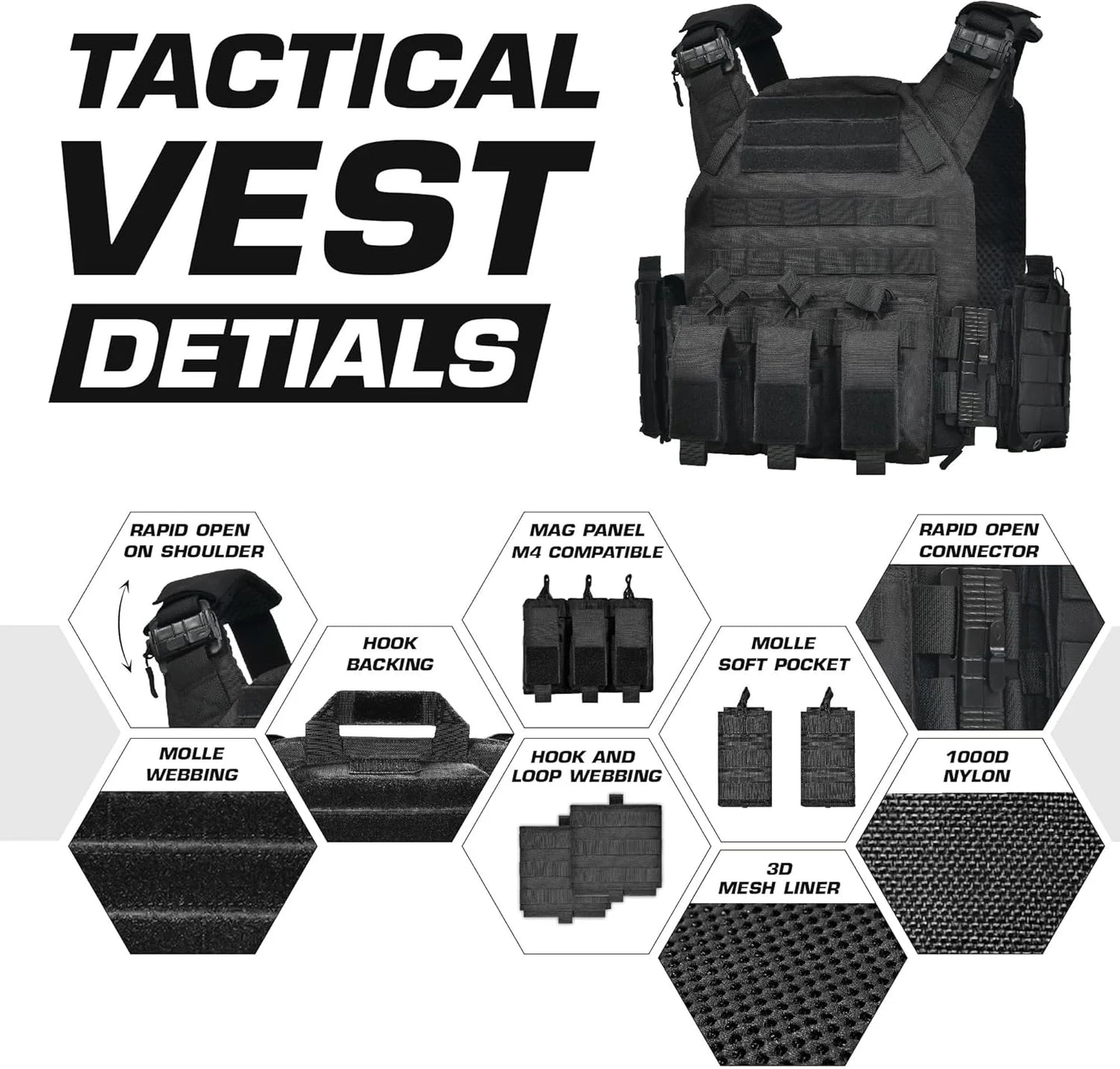 Tactical Vest 600D Nylon Quick Release Plate Carrier With Pouches