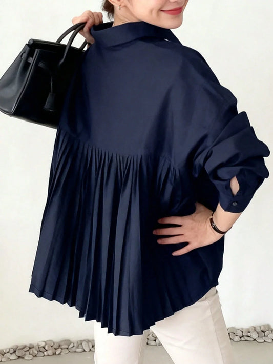 Loose Pleated Long Sleeve Shirt Casual Elegant Spring Summer