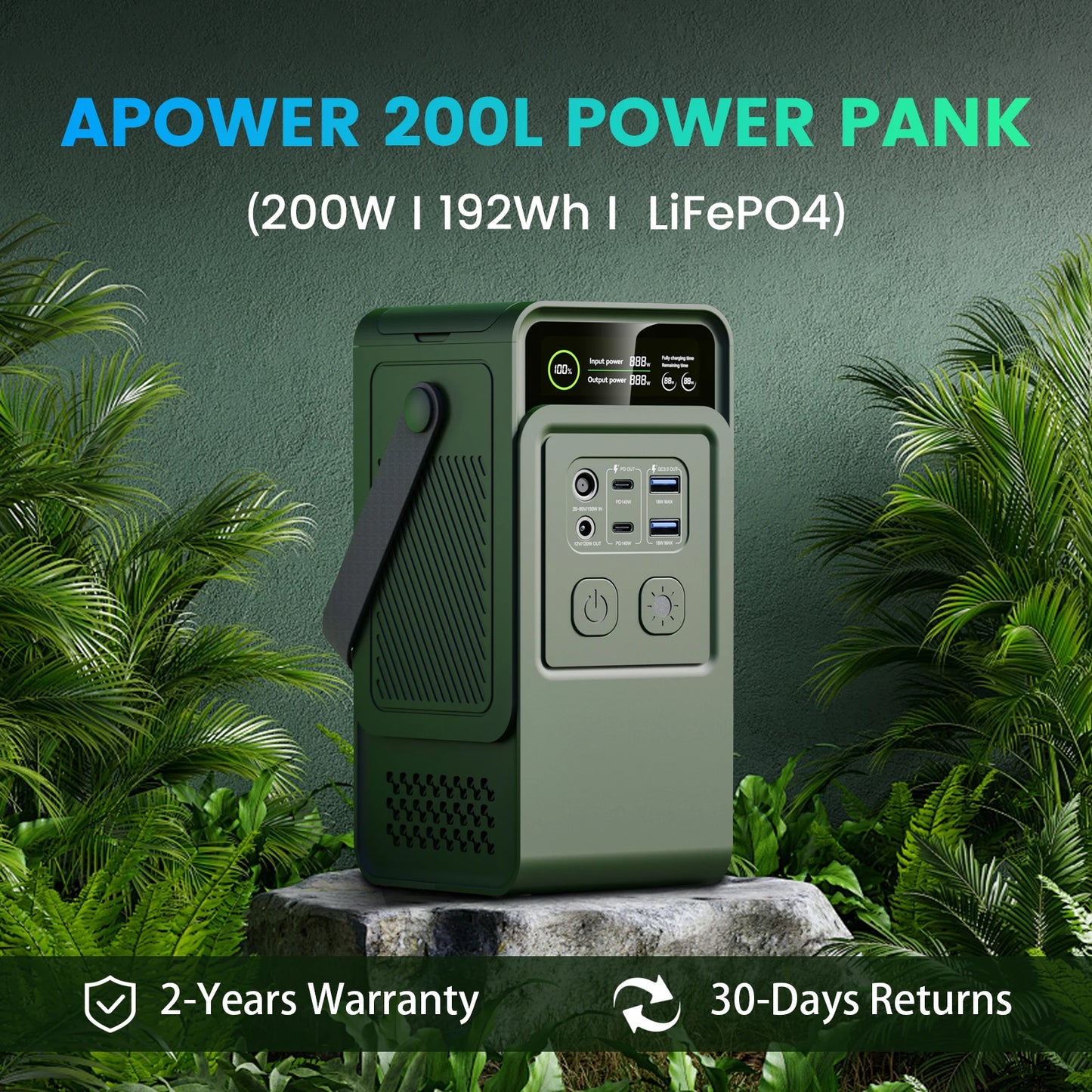 CTOLITY 200W LiFePO4 Power Station 192Wh 60000mAh USB TypeC