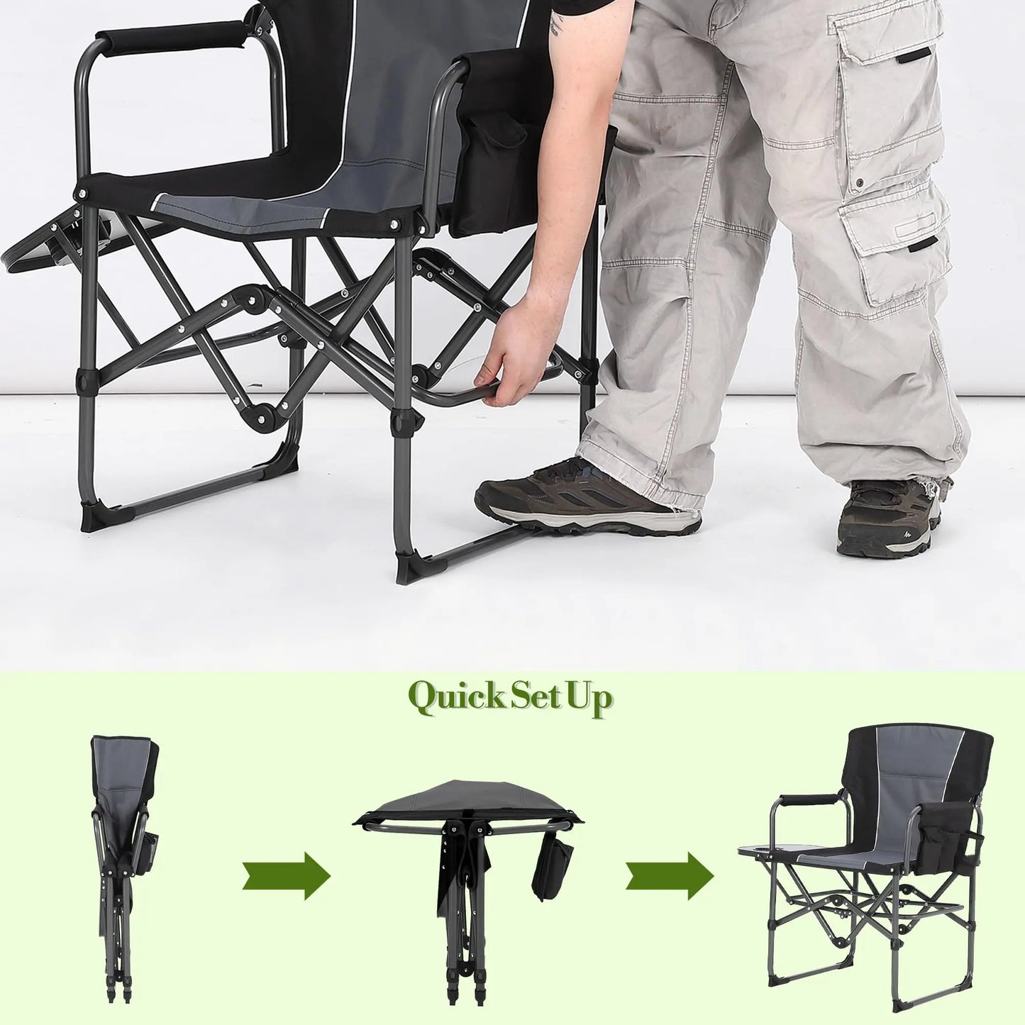 HiMISS Oversized Folding Director Chair With Side Table Pockets
